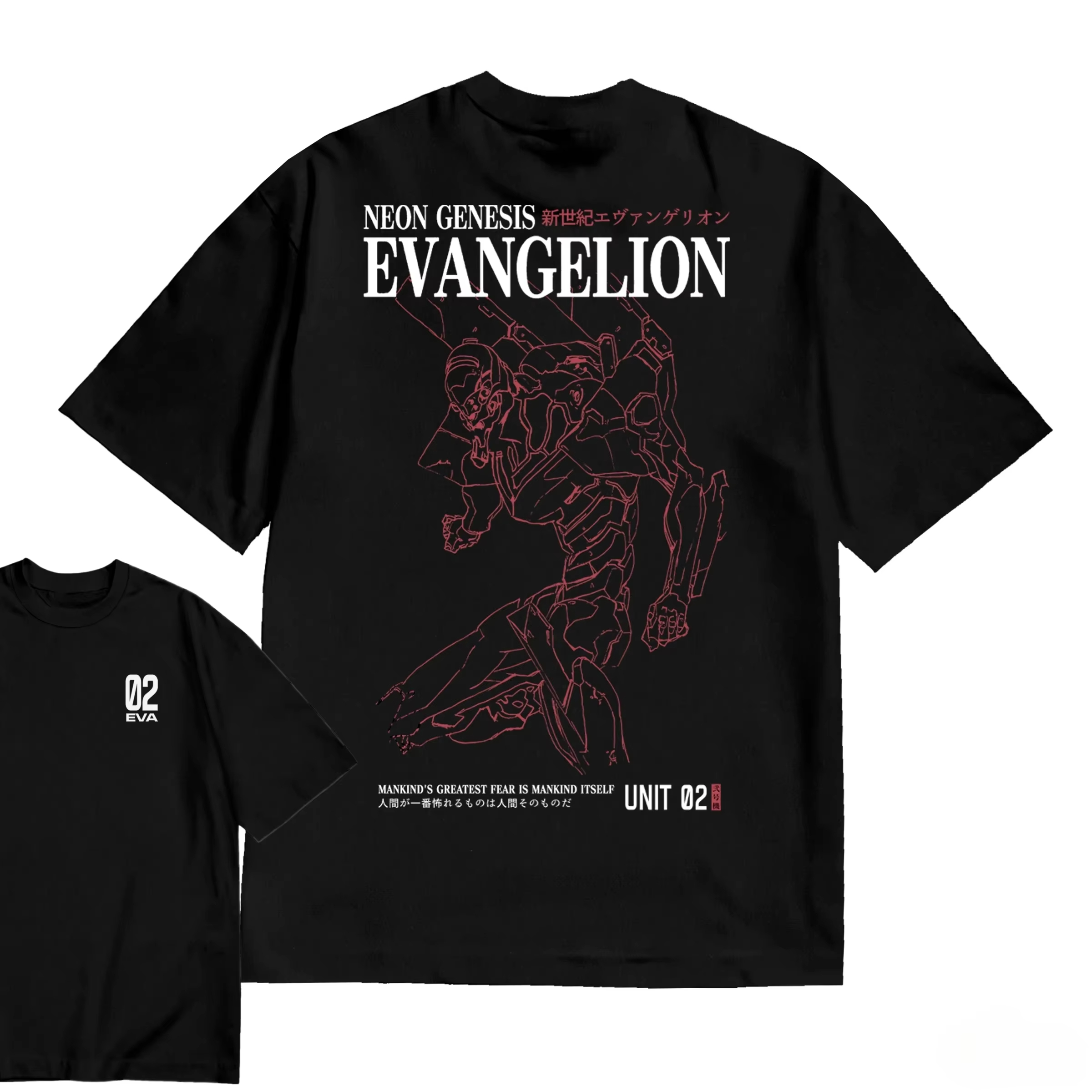 Popular Anime Merchandise - เสื้อยืดลาย Evangelion ผ้าฝ้าย 100% เสื้อโอเวอร์ไซส์ ยูนิเซ็กส์