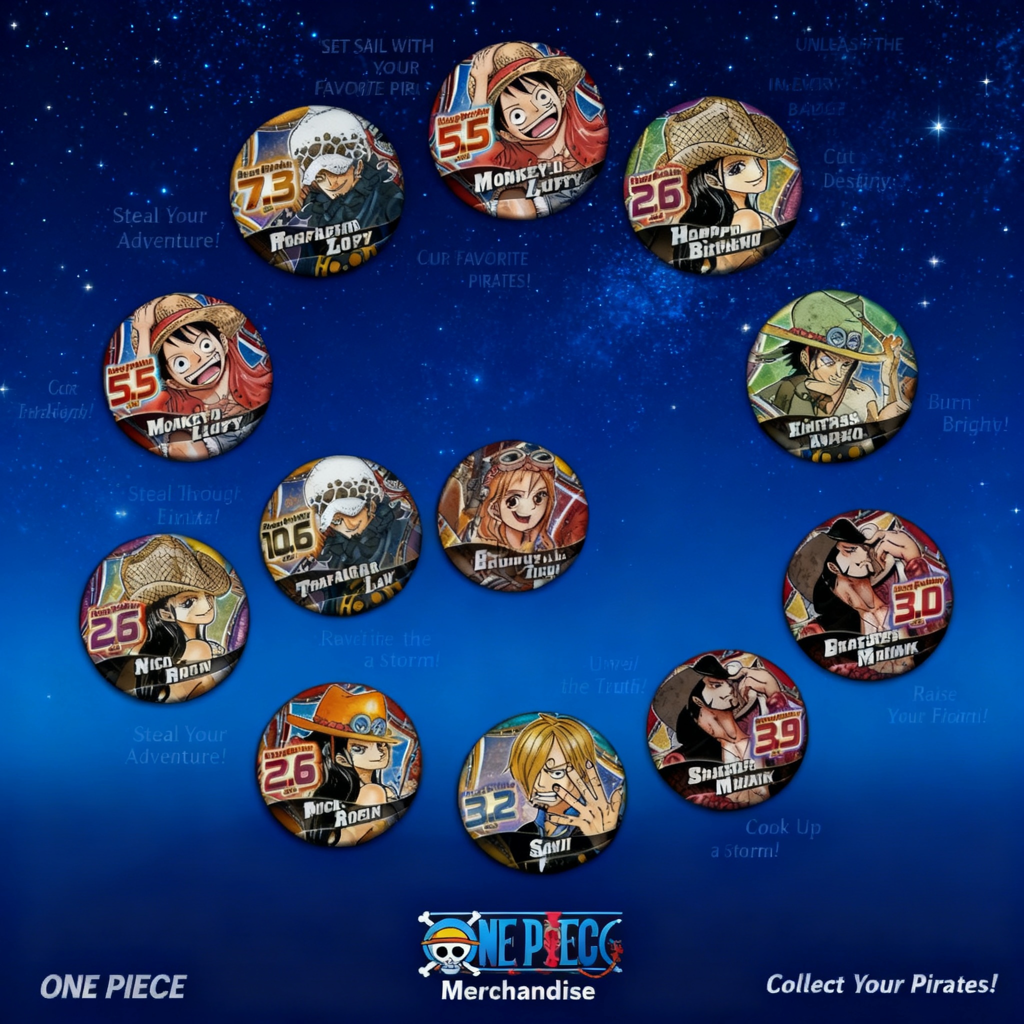 Anime Merchandise In Chinese - ป้ายติดกระเป๋าอนิเมะวันพีซ โซโล ลูฟี่ เอซ โรบิน ซันจิ