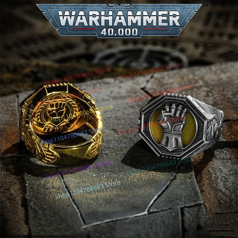 Premium Anime Merchandise - แหวนตราสัญลักษณ์ 40K Imperial Fists Dorn ดีไซน์วินเทจแบบมินิมอล