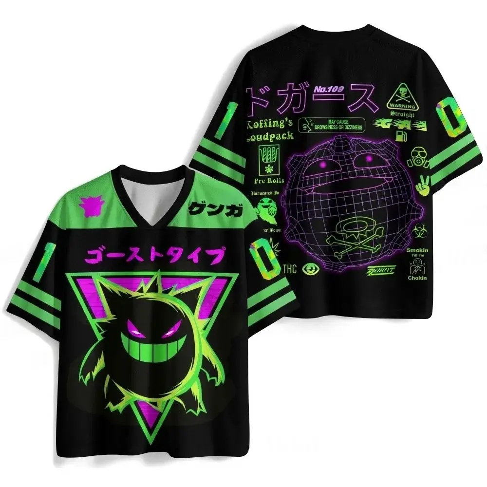 Popular Anime Merchandise - เสื้อยืดแขนสั้นพิมพ์ลาย Gengar สุดฮิตปี 2026 สไตล์ฮาราจูกุ เสื้อยืดคอวีลายอนิเมะ