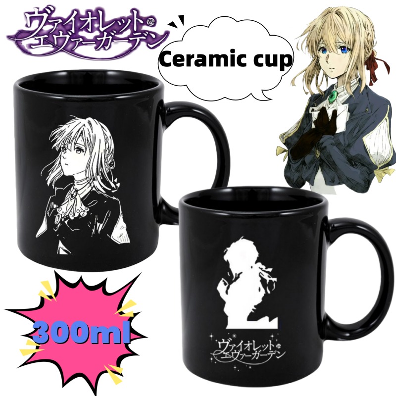 Anime Merchandise Mugs - แก้วน้ำเซรามิกอนิเมะ Violet Evergarden สไตล์มินิมอล ดีไซน์สร้างสรรค์ ลายการ์ตูนสุดน่ารัก