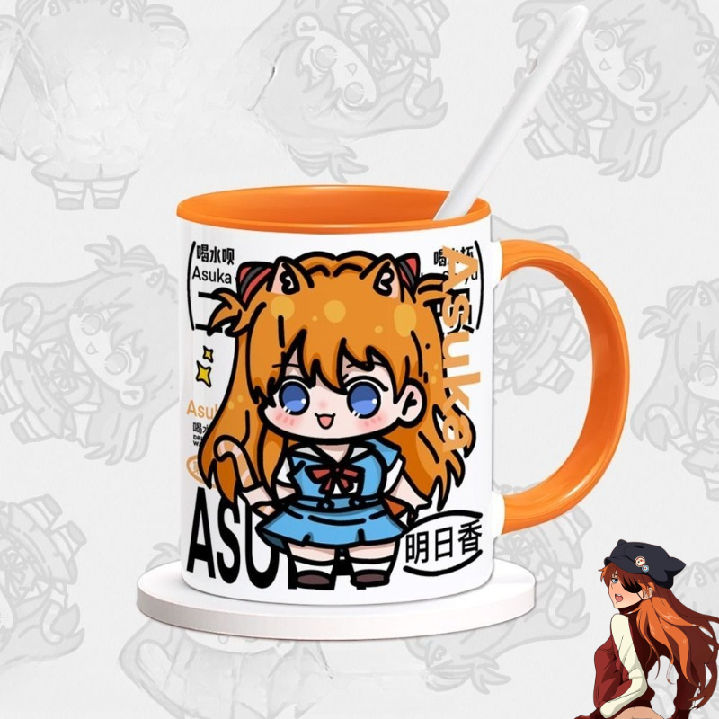 Anime Merchandise Mugs - แก้วน้ำลายการ์ตูน EVA Asuka Langley Soryu สินค้าอนิเมะน่ารักสำหรับนักเรียน