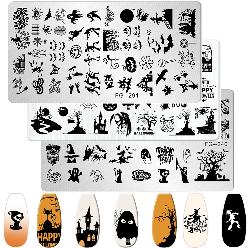 Anime Merchandise Nepal - การ์ตูนฮาโลวีนแผ่นปั๊มเล็บอะนิเมะSkull GhostฟักทองภาพเทศกาลออกแบบDIYภาษาโปลิชคําStencilแม่แบบอุปกรณ์